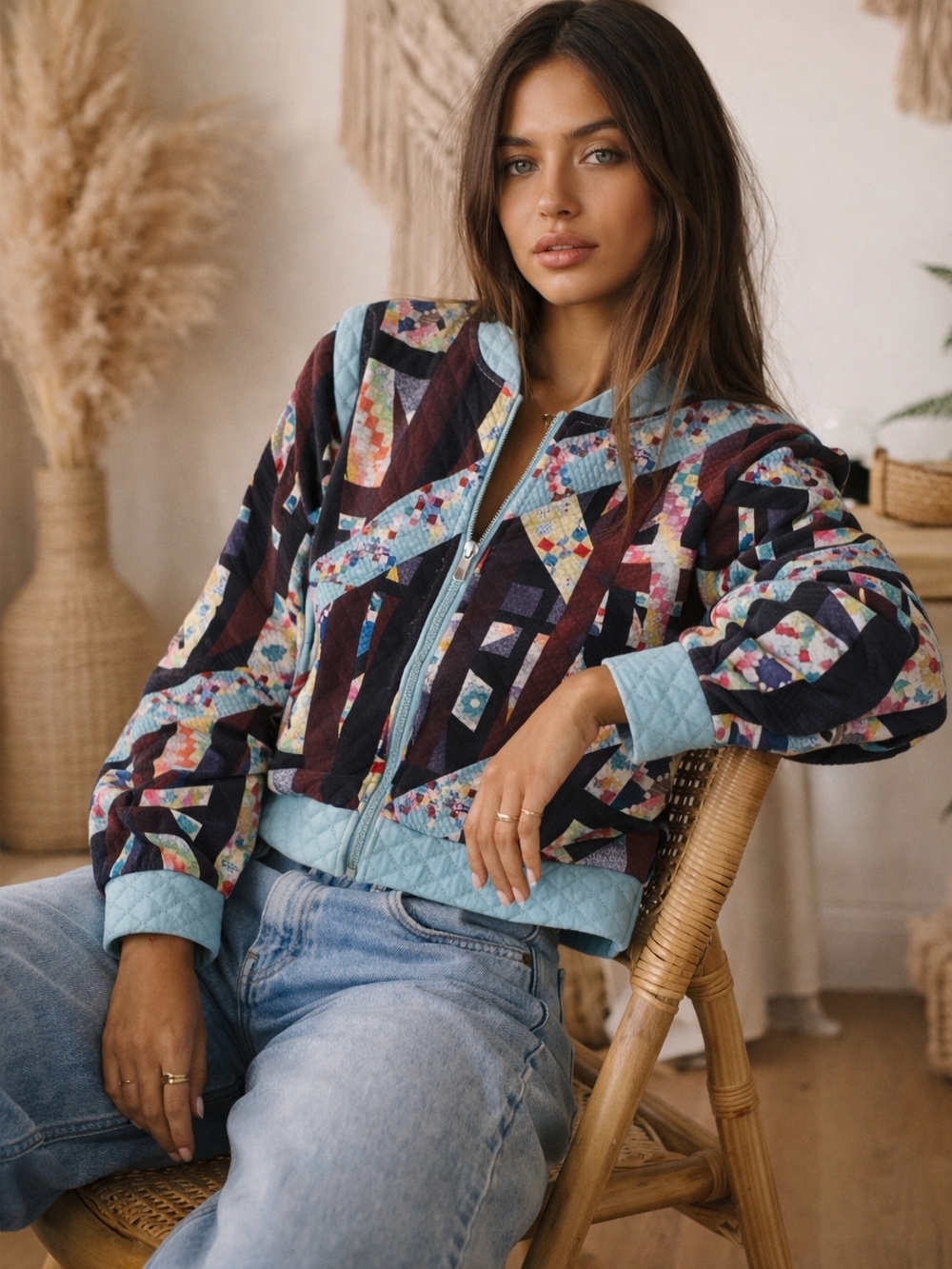 Patchwork Quilt Bomber Jacket Trasformer Vest Boho-chic Vintage Heritage Indie